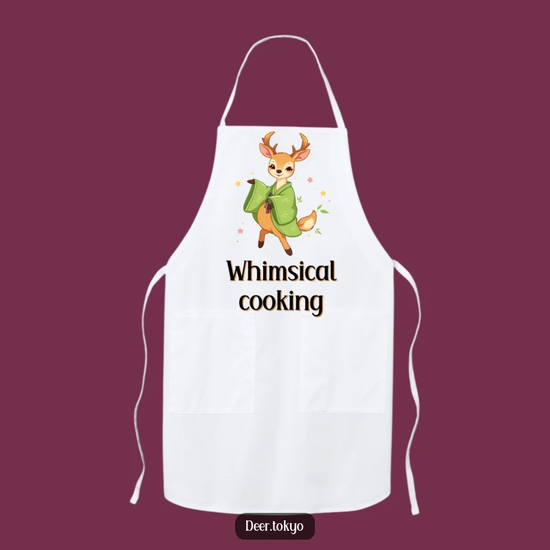 Funny Green Kimono Deer Apron: Happy Cooking, Bamboo Kitchen Gift