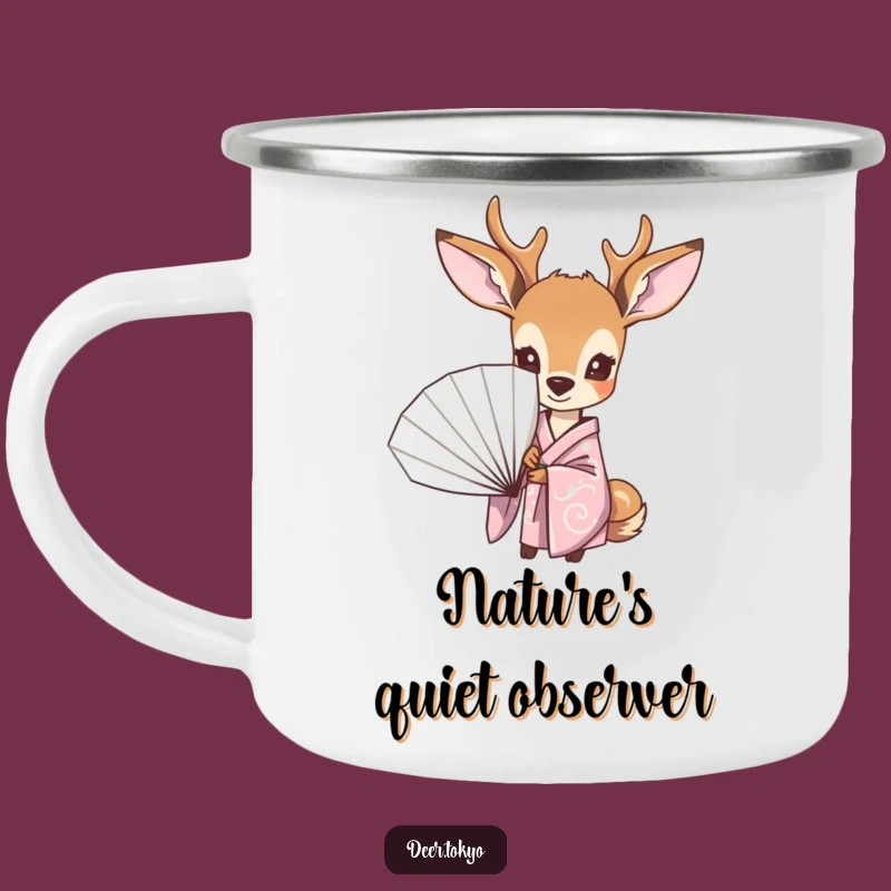 Funny Curious Deer Pastel Kimono Fan Camping Mug - Adventure & Humor Gift