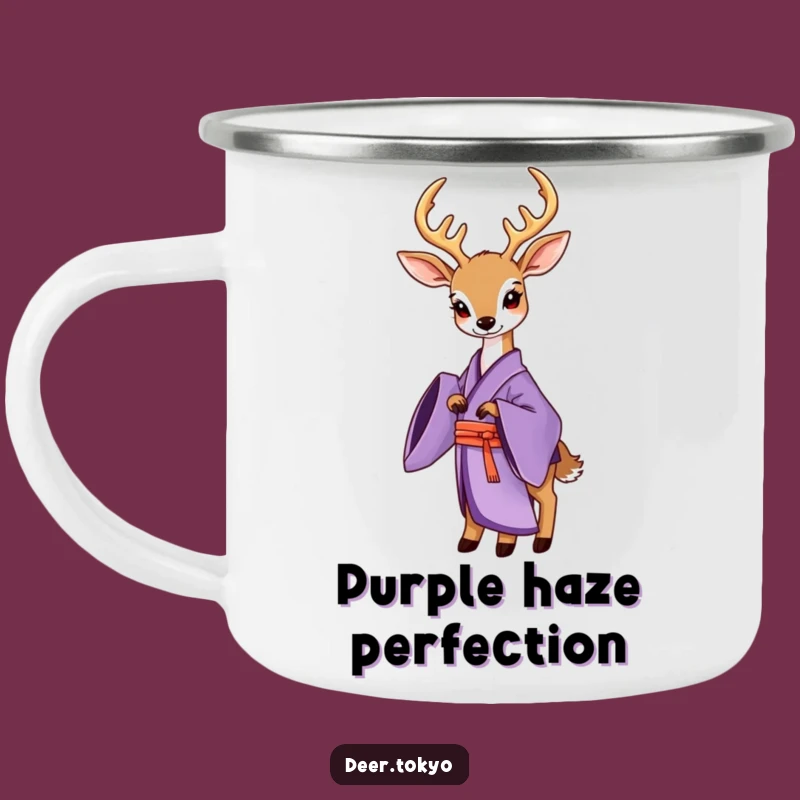 Funny Purple Kimono Deer Camping Mug: Elegant Outdoors, Stylish Camp Gift