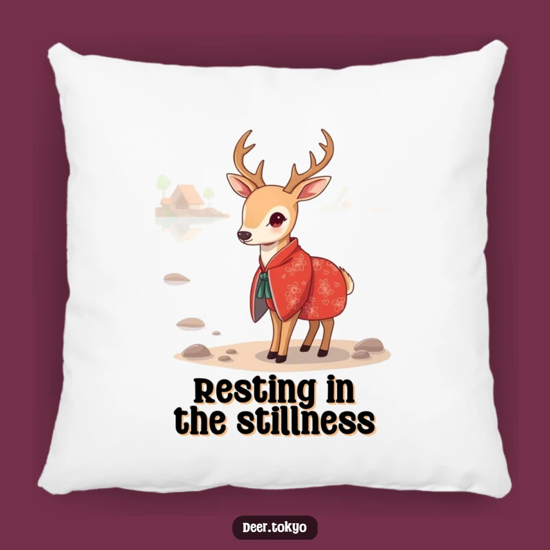 Funny Red Kimono Deer Pillow: Cozy Lake Scene, Decorative Accent Gift