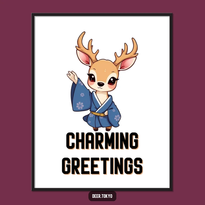 Funny Charming Deer Blue Kimono Digital Art - Instant Elegant Decor
