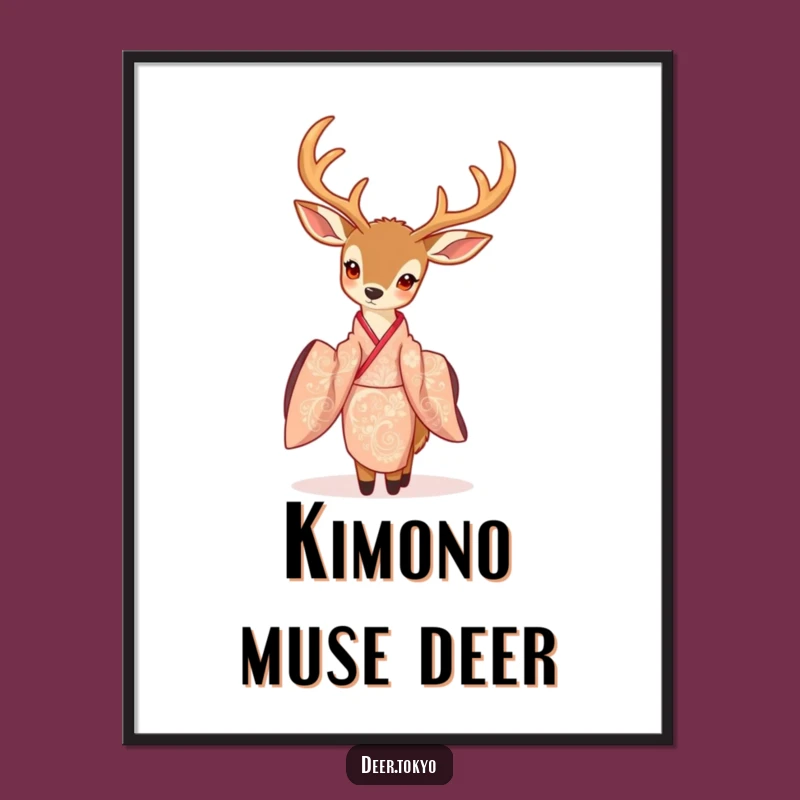Elegant Deer Kimono Digital Art: Instant Graceful Decor, Artistic Gift Idea