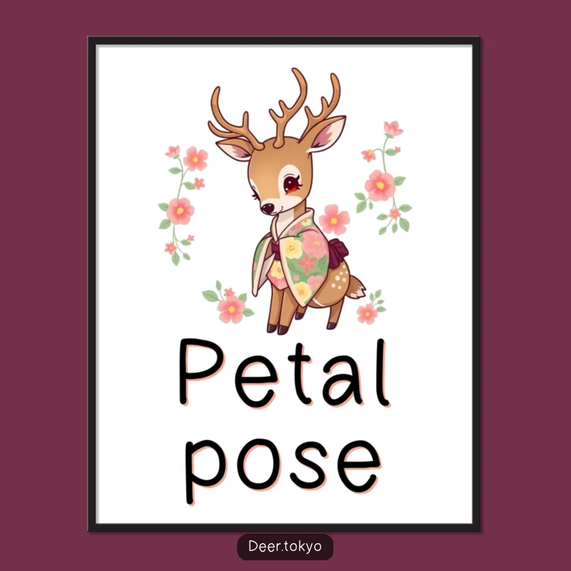 Funny Floral Kimono Deer Digital Art: Instant Serene Elegance
