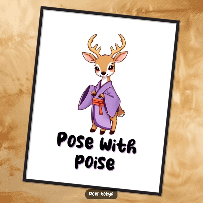 Funny Purple Kimono Deer Digital Art: An elegant deer in a purple kimono with flowing sleeves, a beautiful and funny artwork.