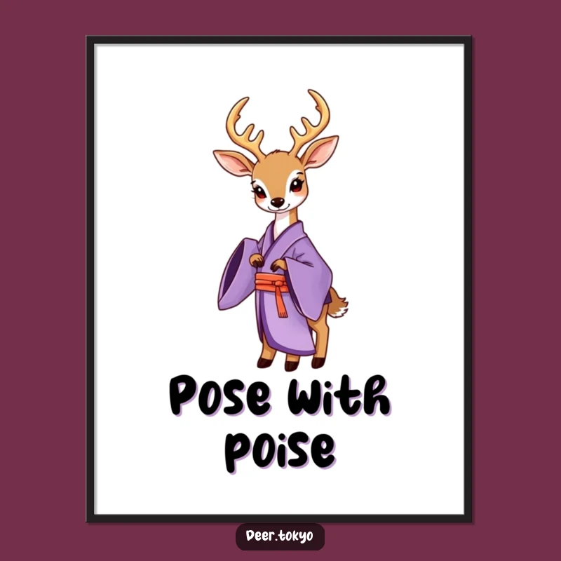 Funny Purple Kimono Deer Digital Art: Elegant Pose, Instant Download Gift