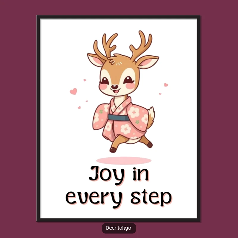 Funny Joyful Deer Floral Kimono Digital Art - Instant Cheerful Decor