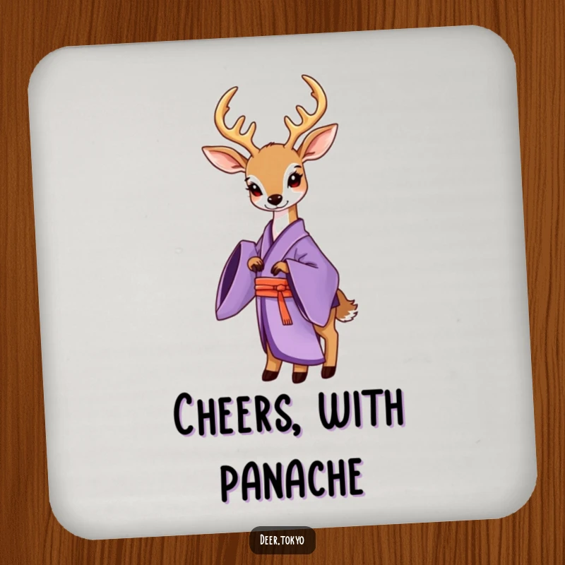 Funny Purple Kimono Deer Coaster: A deer in a purple kimono with flowing sleeves, offering chic and funny surface protection.