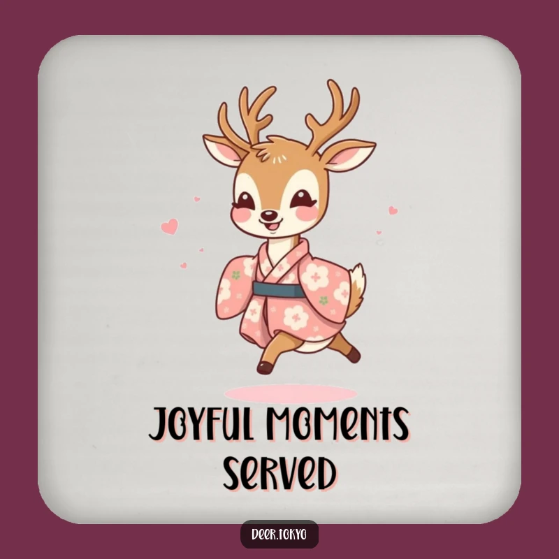 Funny Joyful Deer Floral Kimono Coaster - Protect Surfaces with Joy