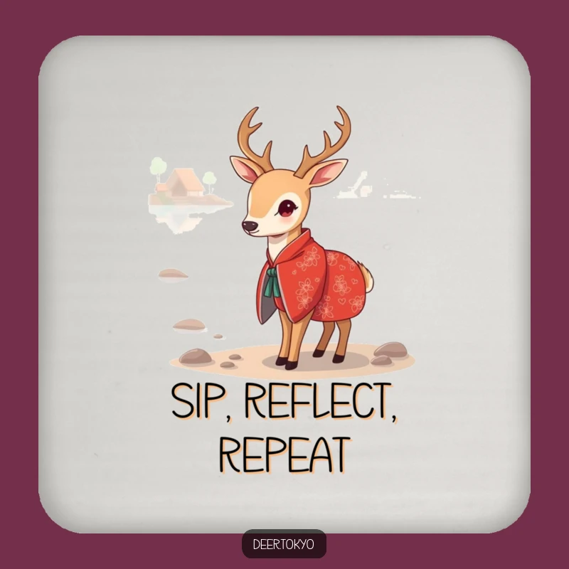 Funny Red Kimono Deer Coaster: Protect Surfaces with Lake Art, Unique Gift