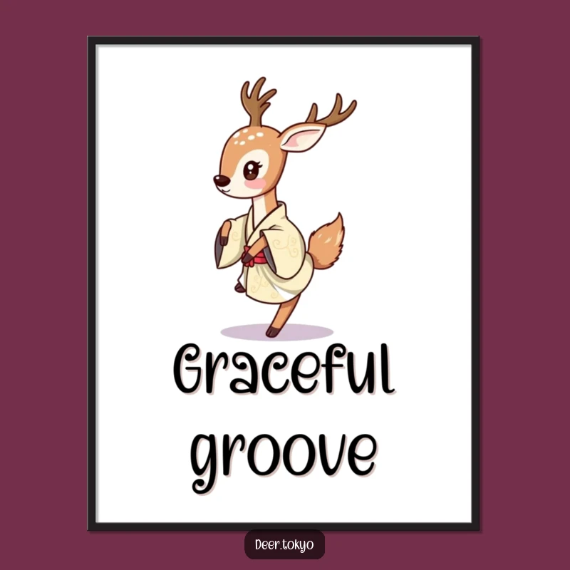 Dynamic Deer Kimono Poster: Bring Graceful Dance to Your Walls