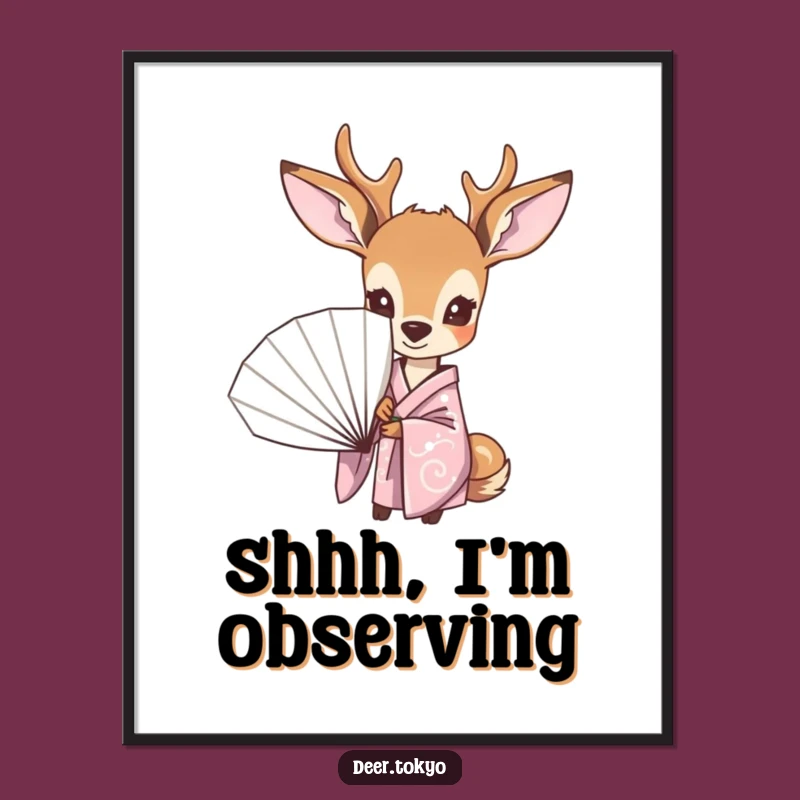 Funny Curious Deer Pastel Kimono Fan Poster - Whimsical Wall Art Decor