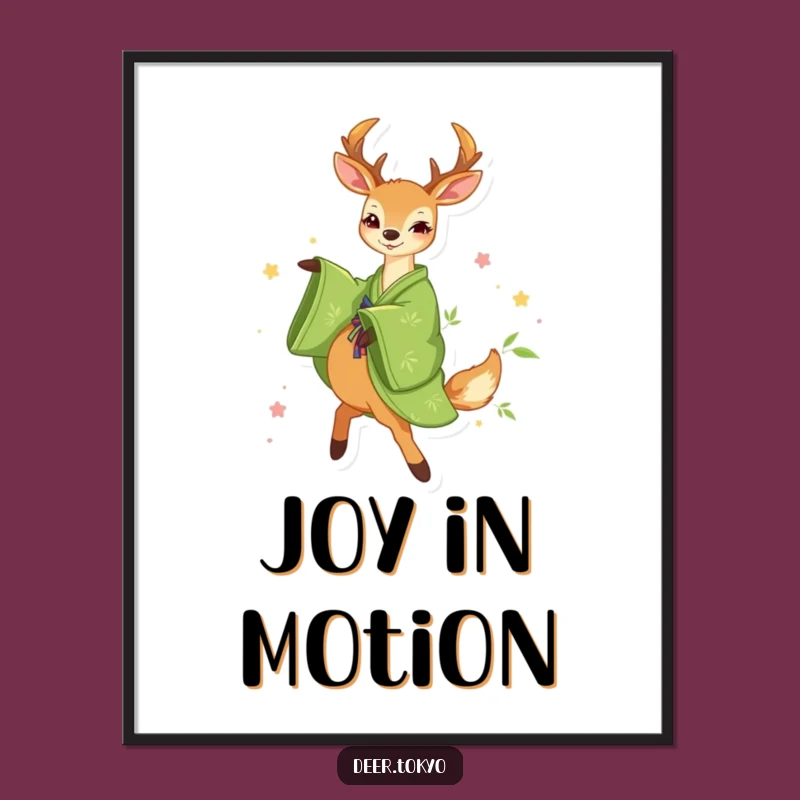 Funny Green Kimono Deer Poster: Happy Twirl Art, Bamboo Decor Gift
