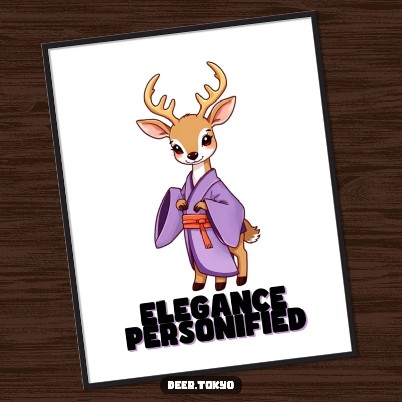 Funny Purple Kimono Deer Poster: An elegant deer in a purple kimono with flowing sleeves, creating a sophisticated art piece.