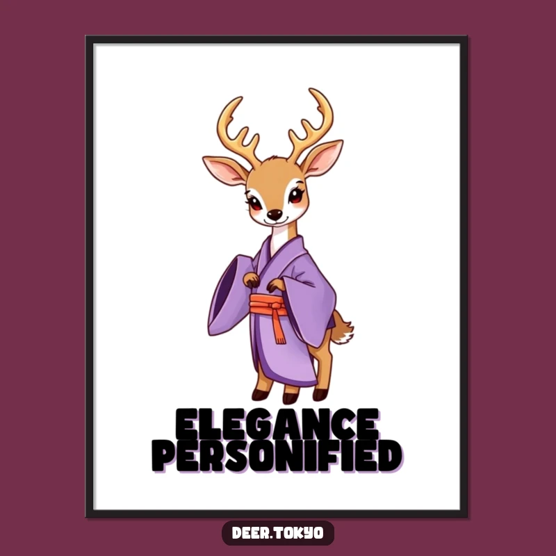Funny Purple Kimono Deer Poster: Elegant Art Print, Sophisticated Wall Decor Gift