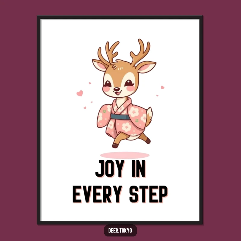 Funny Joyful Deer Floral Kimono Poster - Vibrant & Happy Wall Art