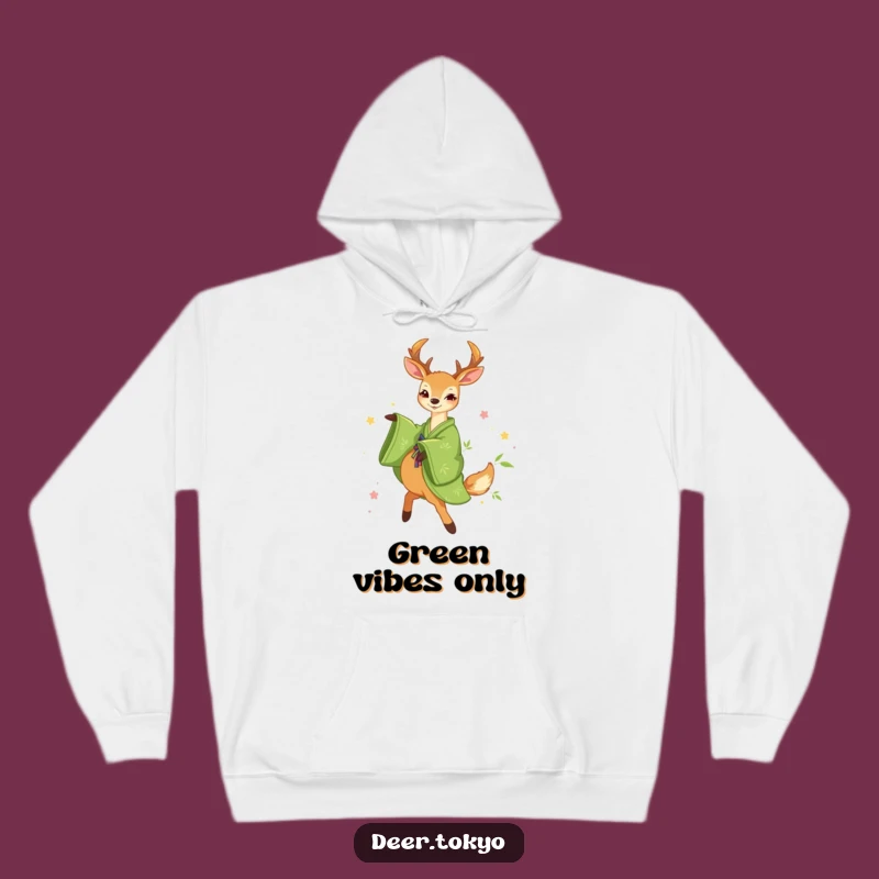 Cozy Funny Green Kimono Deer Hoodie: Happy Vibes, Warm Bamboo Art Gift