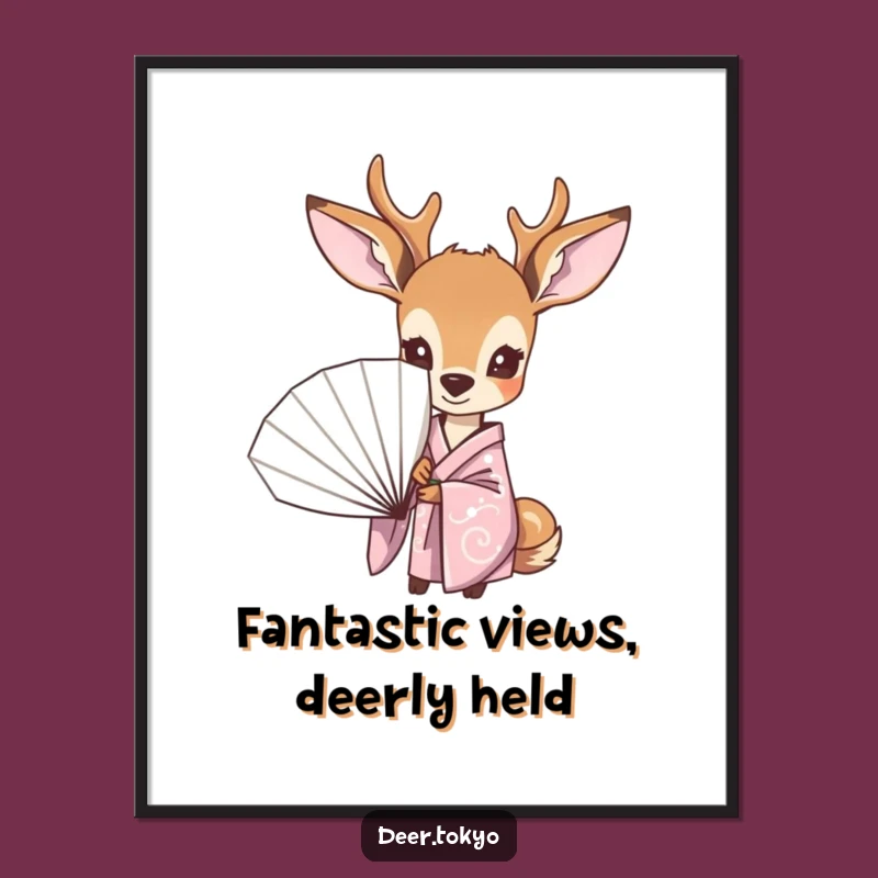 Free Printable Wall Art: Curious Deer in Pastel Kimono, Humorous Downloadable Decor