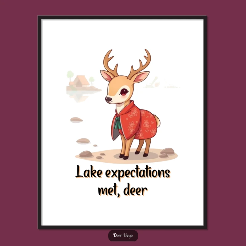 Free Printable Wall Art: Serene Deer in Red Kimono, Funny Downloadable Decor Gift