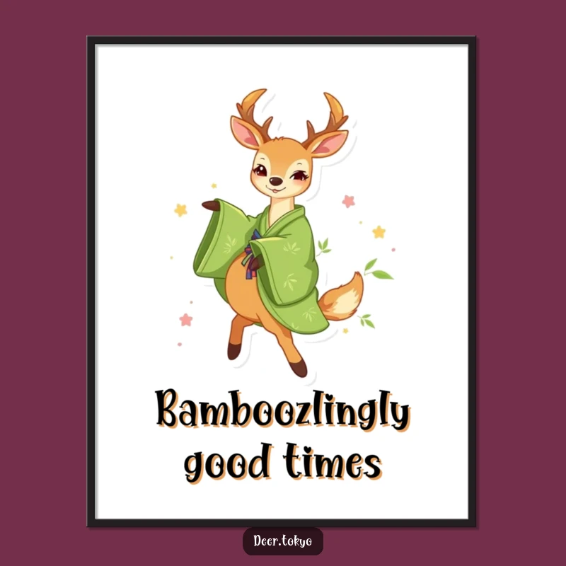 Free Printable Wall Art: Whimsical Deer in Green Kimono, Funny Downloadable Decor Gift