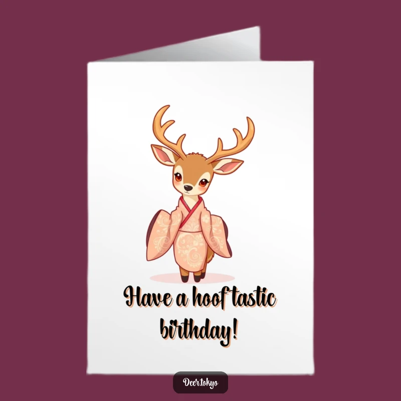 Elegant Free Printable Birthday Card: Graceful Deer in Kimono - Instant Download