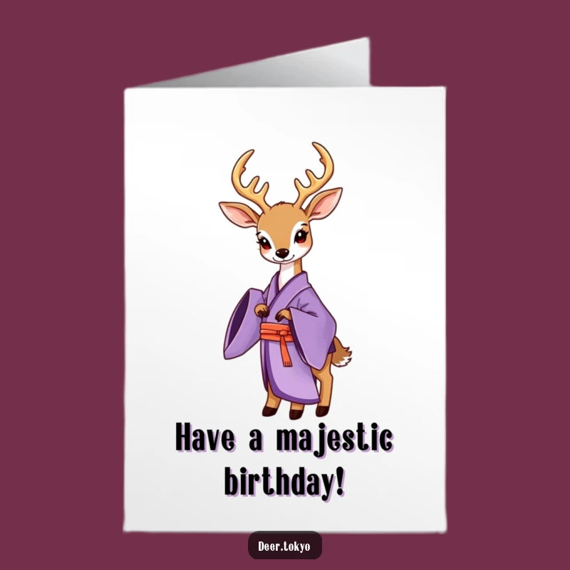 Free Printable Birthday Card: Chic Deer in Purple Kimono, Perfect DIY Downloadable Gift