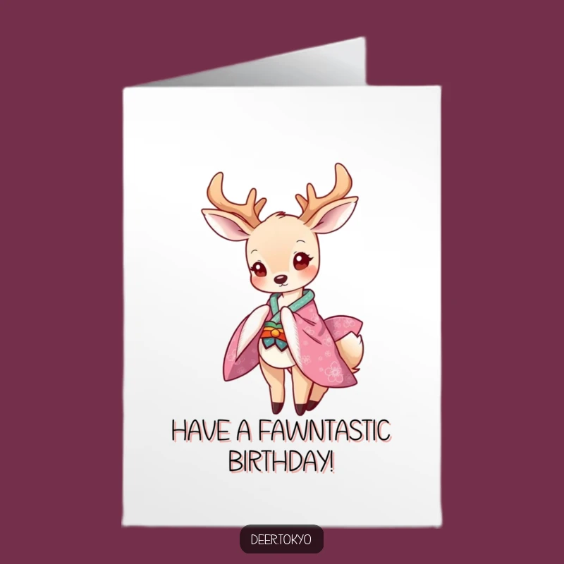 Free Printable Deer Kimono Birthday Card - Playful Downloadable Gift for Elegant Celebrations