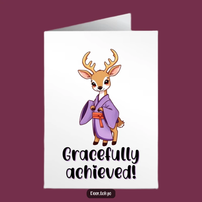 Free Printable Congrats Card: Graceful Deer in Purple Kimono, Unique Downloadable Gift