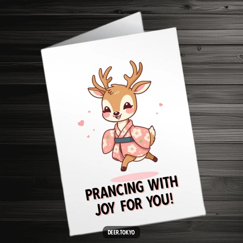 Funny Free Printable Congratulations Card: A joyful deer in a floral kimono prances elegantly, celebrating success with flair.
