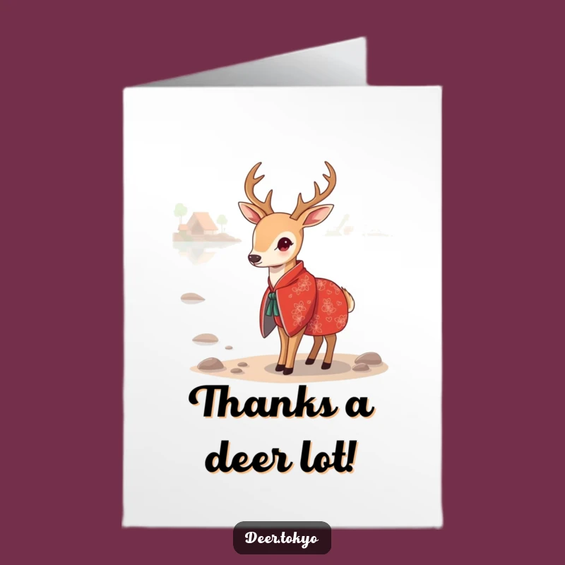 Free Printable Thank You Card: Chic Deer in Red Kimono, Heartfelt Downloadable Gift