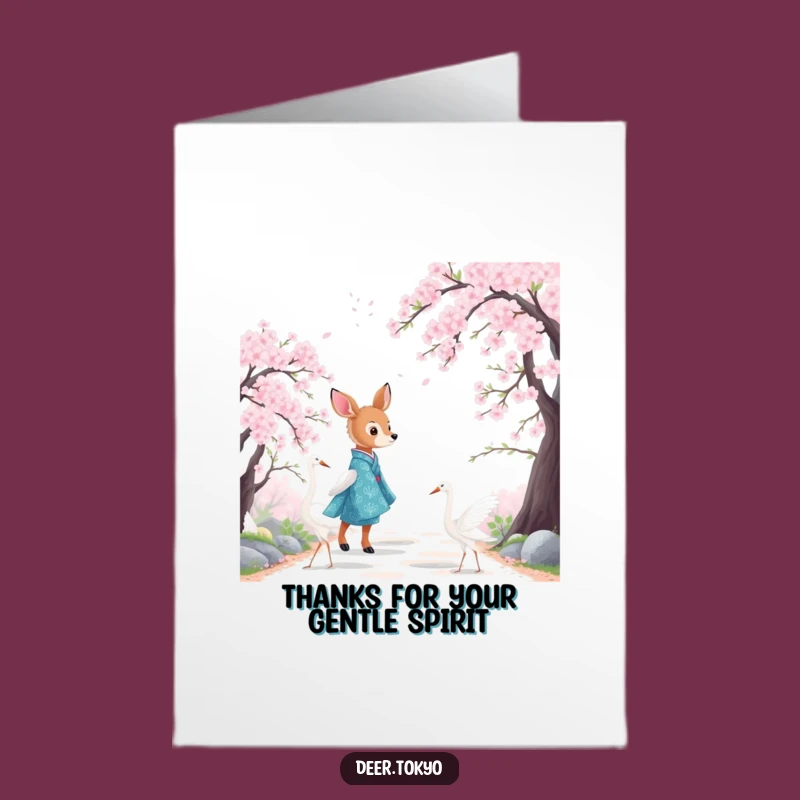 Scenic Free Printable Thank You Card: Deer's Cherry Blossom Gratitude - DIY Download