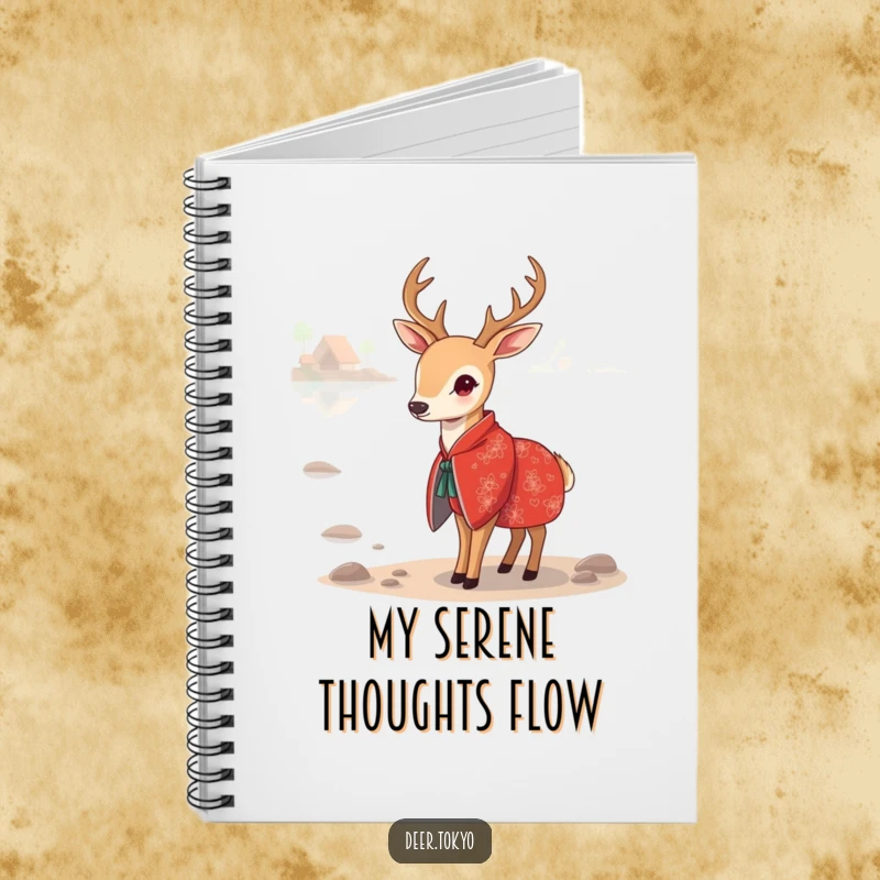 Funny Red Kimono Deer Notebook: A deer in a red kimono by a calm lake, inspiring peaceful writing and creative thoughts.