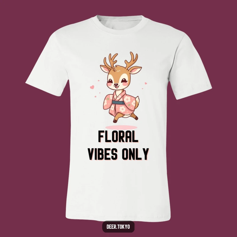 Funny Joyful Deer Floral Kimono Prancing T-Shirt - Wear Your Happiness