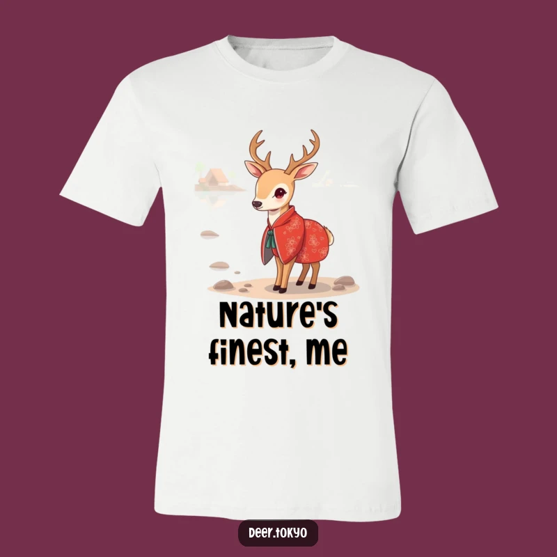 Funny Red Kimono Deer T-Shirt: Delicate Patterns, Calm Lake Scene, Great Gift