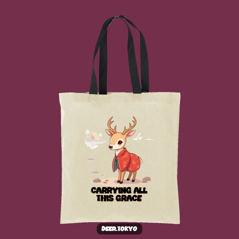 Funny Red Kimono Deer Tote Bag: Lake View Art, Eco-Friendly Shopping Gift