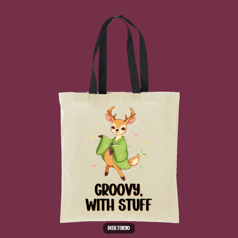 Funny Green Kimono Deer Tote Bag: Happy Art, Bamboo Style, Eco Gift